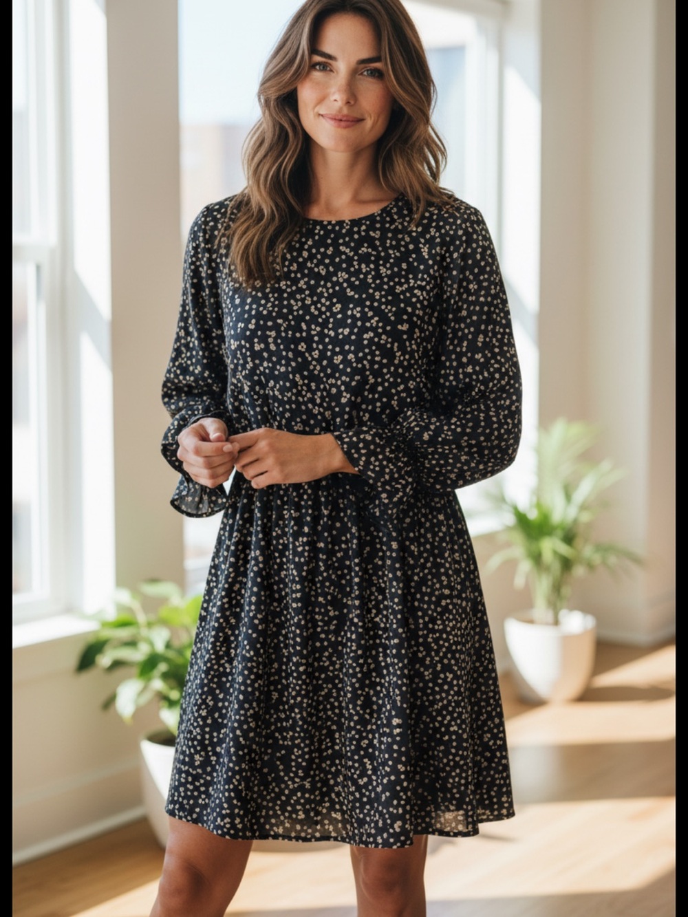 👗Caramel Black and Tan Patterned Dress